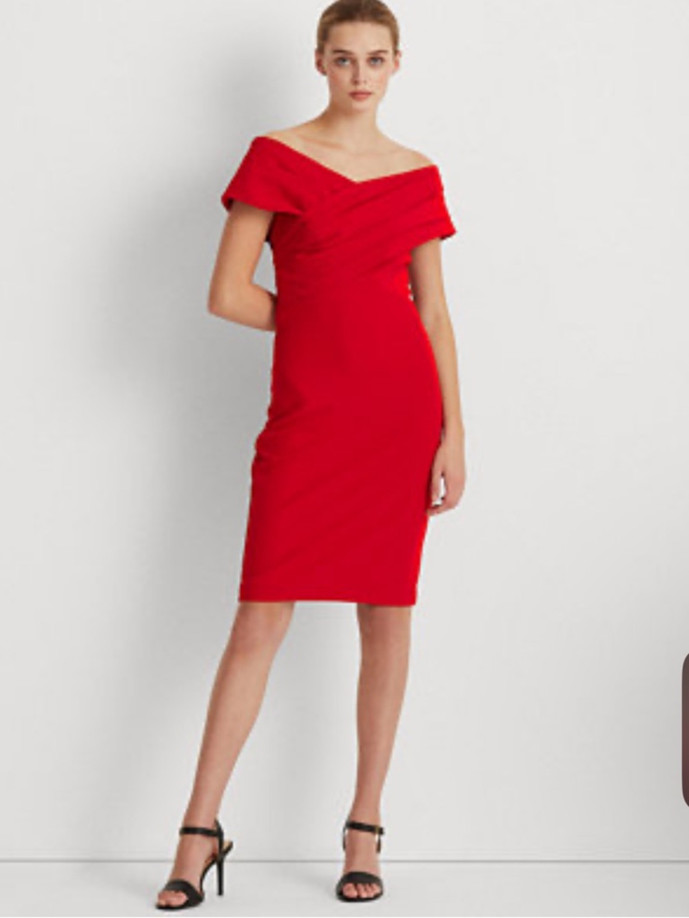 Lauren Ralph Lauren Crepe Off-the-Shoulder Cocktail Dress in Lipstick Red